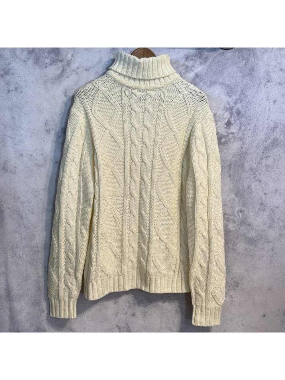 Vintage Sears Kings Road Cable Knit Sweater Mens XL Ivory Turtle Neck 70s